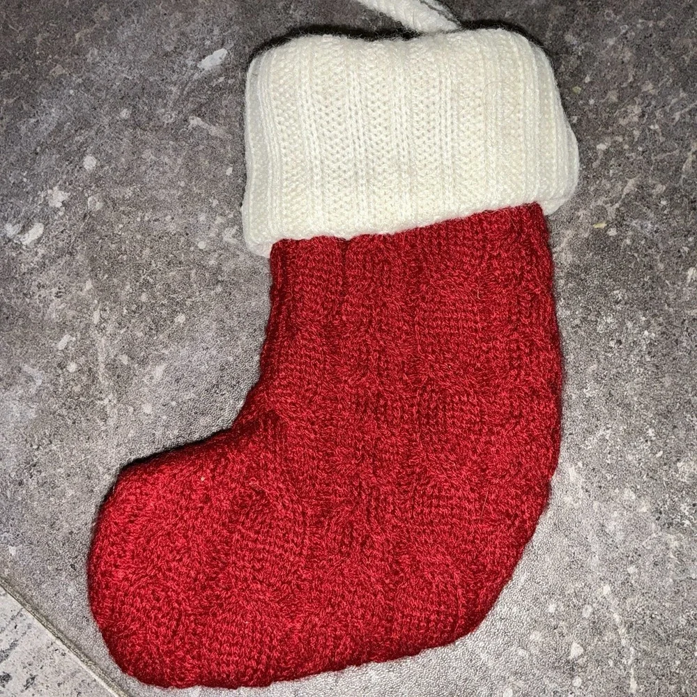 Paw Dog Cat Embroidered Stockings with White Cuff Knitting Mini Stocking Red